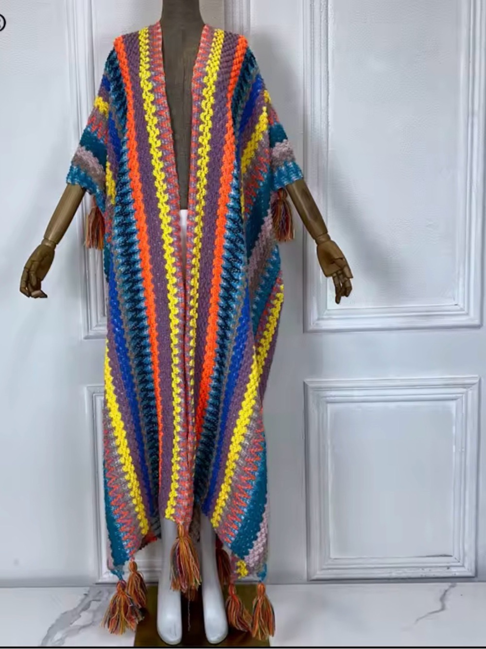 Colorful Crochet Tassel Throw - Multicolor